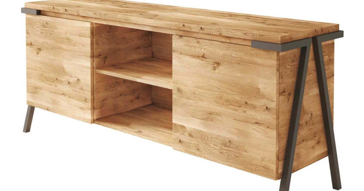 Credenza in Legno Rovere e Metallo con 2 Ante e Vano a Giorno Made in Italy - Jennifer