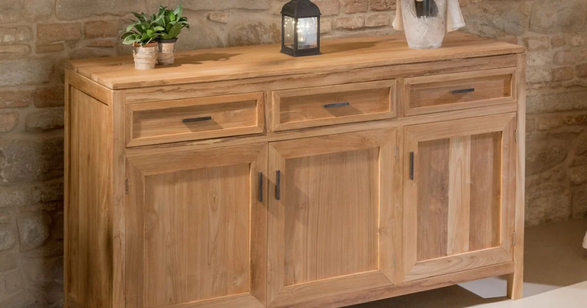 Credenza in Teak Massello con 3 Ante e 3 Cassetti - Sumo