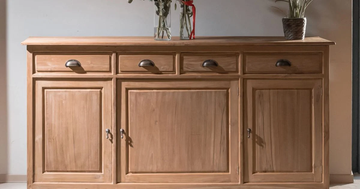 Credenza in Teak Massello con 3 Ante e 4 Cassetti - Judo