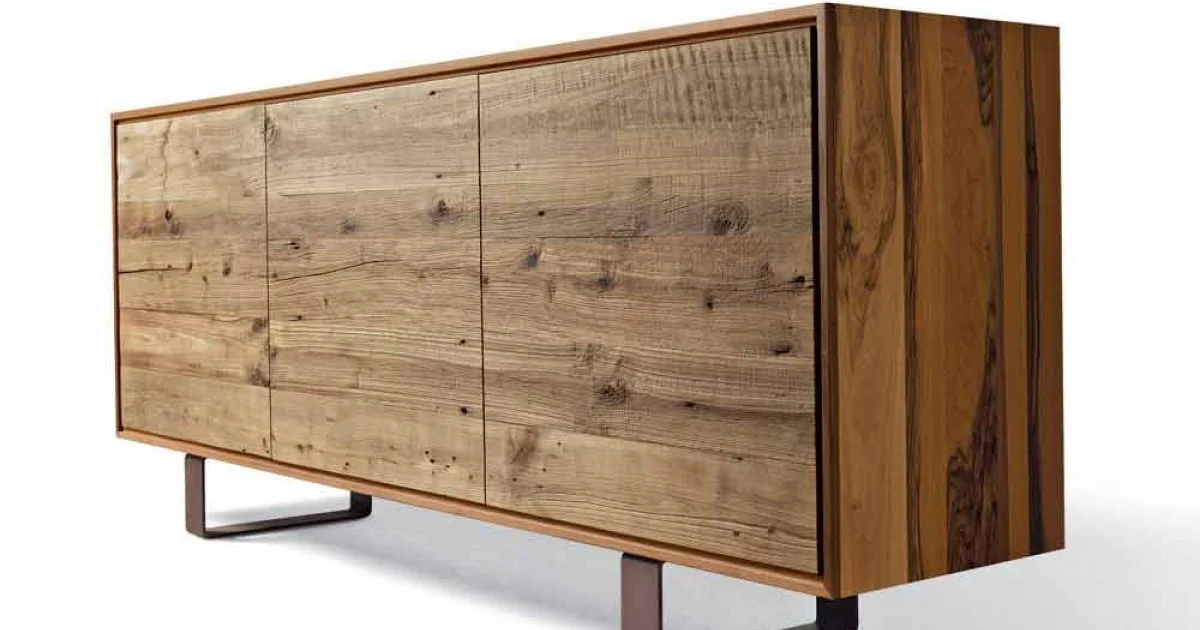 Credenza moderna con 3 ante noce naturale, l.215xp.50cm, Flora
