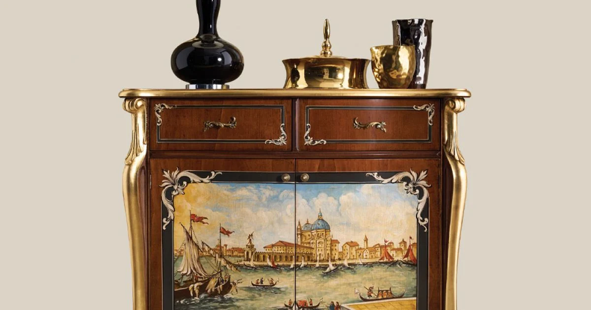 Credenza Soggiorno in Legno con Decoro Veneziano Made in Italy - Ottaviano