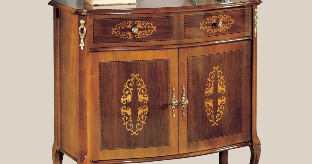 Credenza Soggiorno Legno Noce o Bianco e Intarsi Made in Italy - Katerine