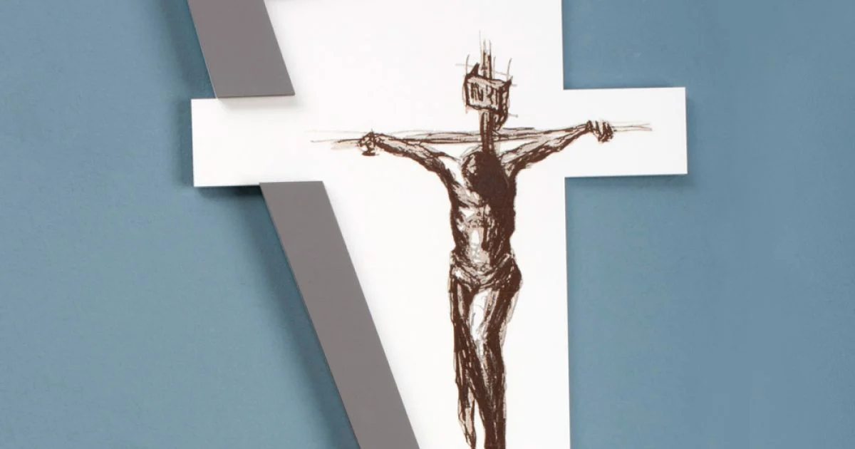 Crocifisso Bianco e Grigio Realizzato con Incisione Laser Made in Italy - Egle