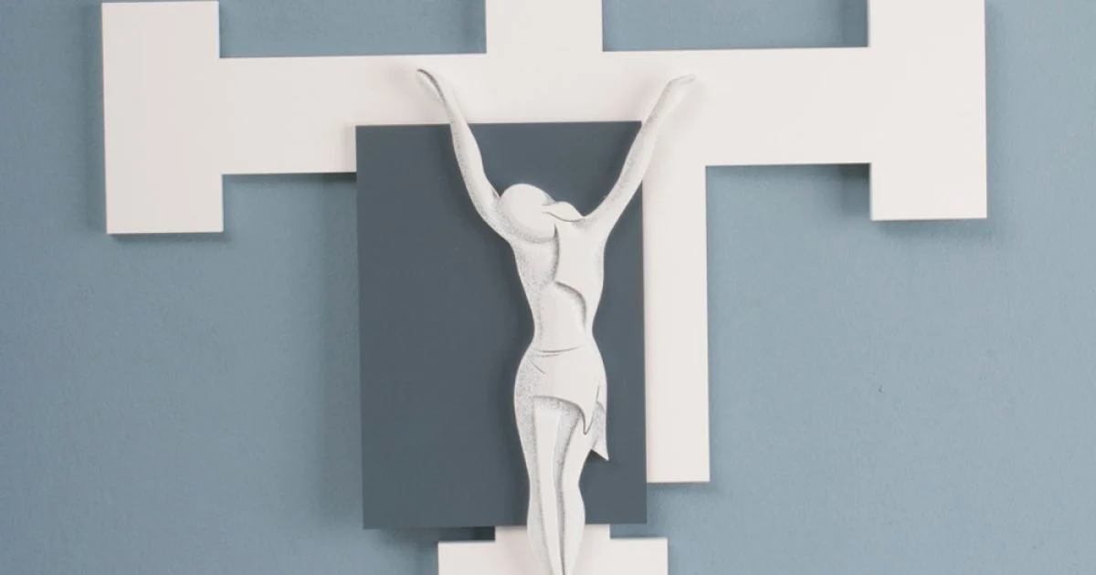 Crocifisso Realizzato con Incisione Laser Bianco e Ghiaia Made in Italy - Evelina