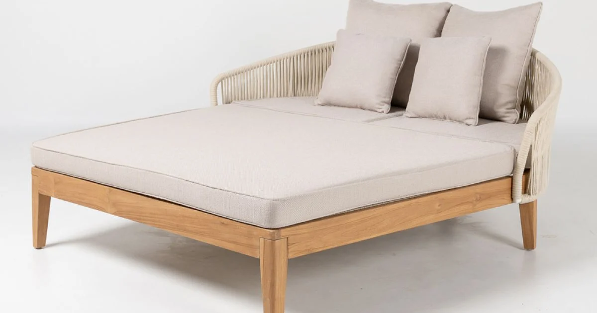 Daybed da Giardino in Teak, Alluminio, Corda e Cuscini - Jacub