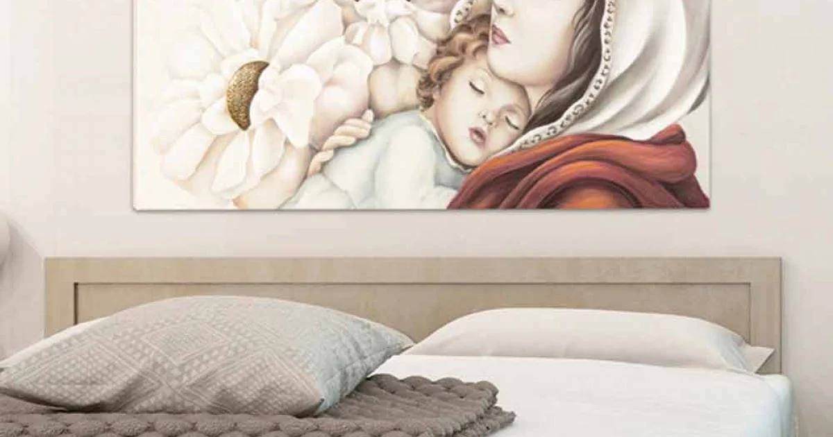 Dipinto moderno madre con bambino decori in foglia oro Scott