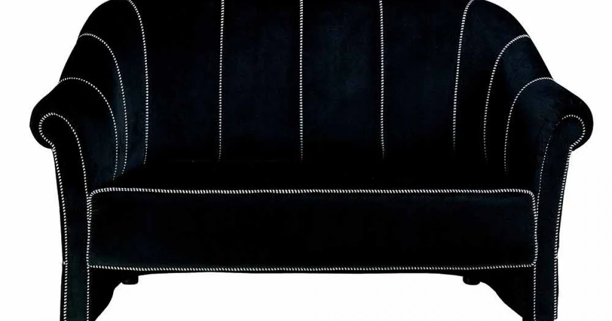 Divano 2 Posti in Velluto Nero con Cuciture in Contrasto Made in Italy - Caster