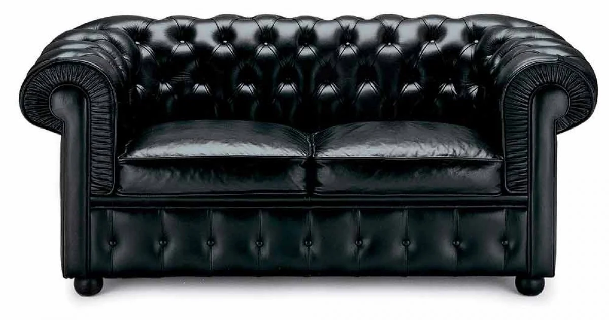 Divano 2 Posti Rivestito in Pelle con Piedini in Legno Made in Italy - Idra