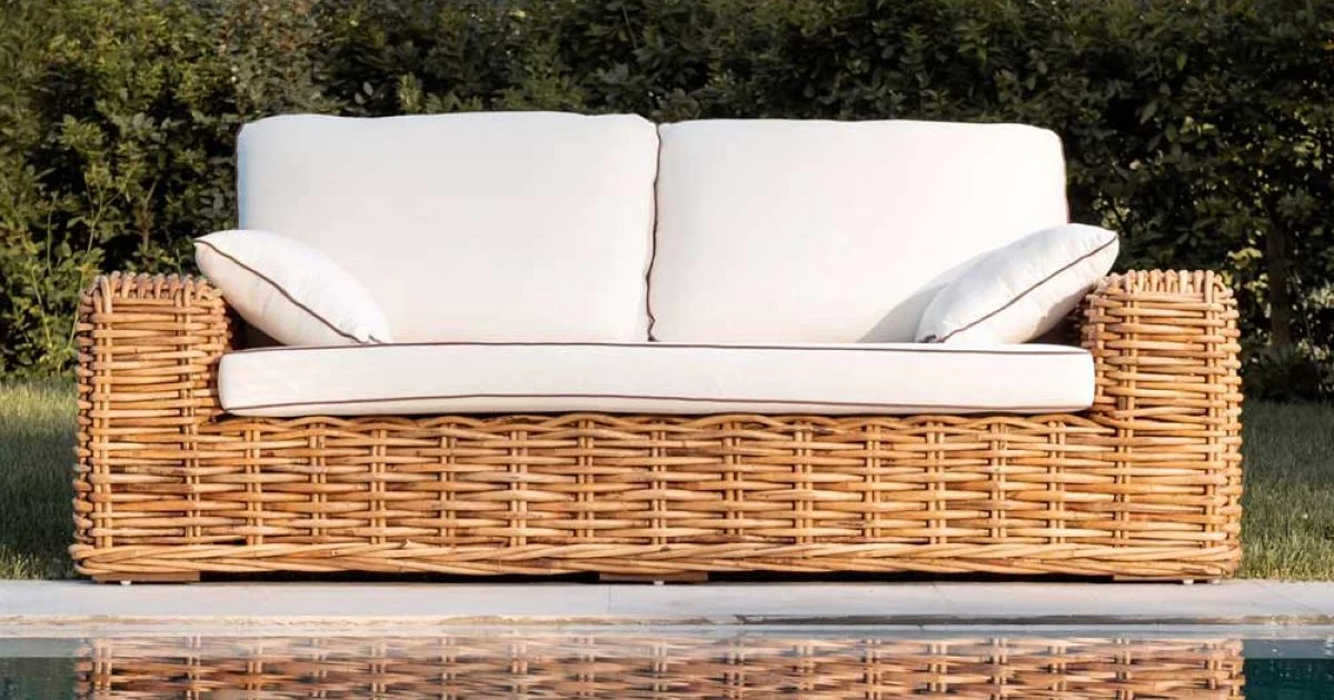 Divano 3 Posti o Maxi da Giardino in Rattan Naturale con Cuscini – Keira