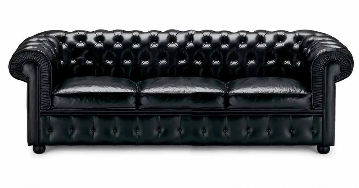 Divano 3 Posti Rivestito in Pelle con Piedini Laccati Made in Italy - Idra
