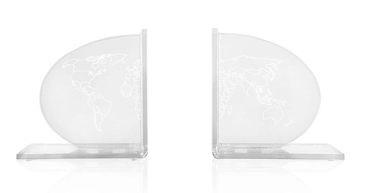 Fermalibri in Plexiglass Trasparente Design con Mappa di Design - Aretone