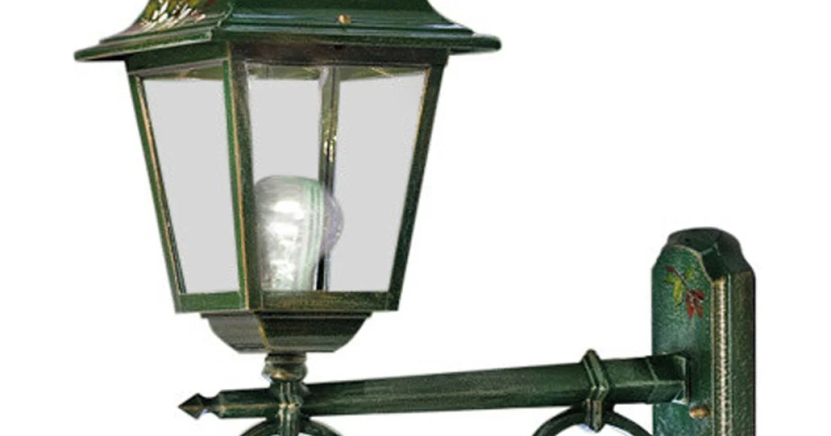 Lampada a Muro Esterno Alluminio Verde Oro e Fiori Dipinti a Mano - Gorizia