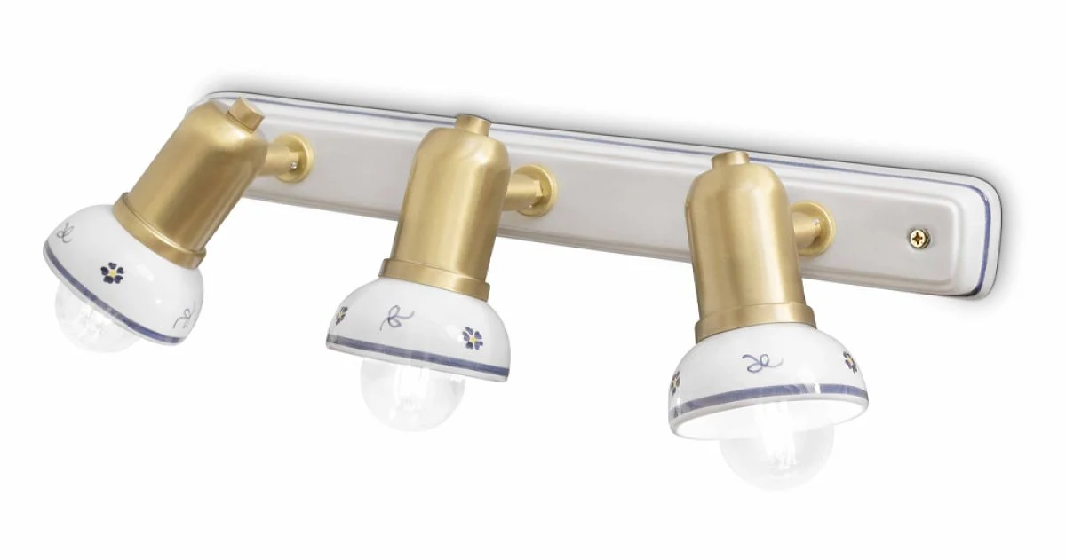 Lampada a Muro Lineare 3 Faretti in Ottone e Ceramica Artigianale - Savona