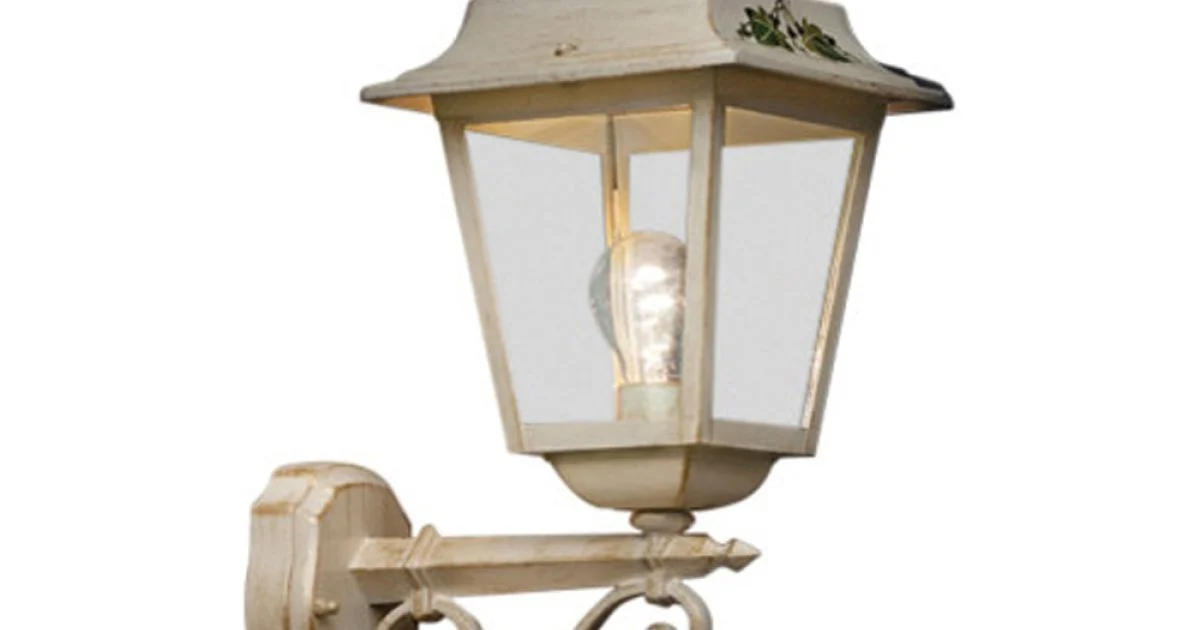 Lampada a Parete in Alluminio Bianco e Decoro Dipinto a Mano - Gorizia