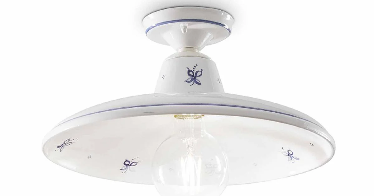 Lampada a Soffitto in Ceramica e Decori Dipinti a Mano Vintage - Como