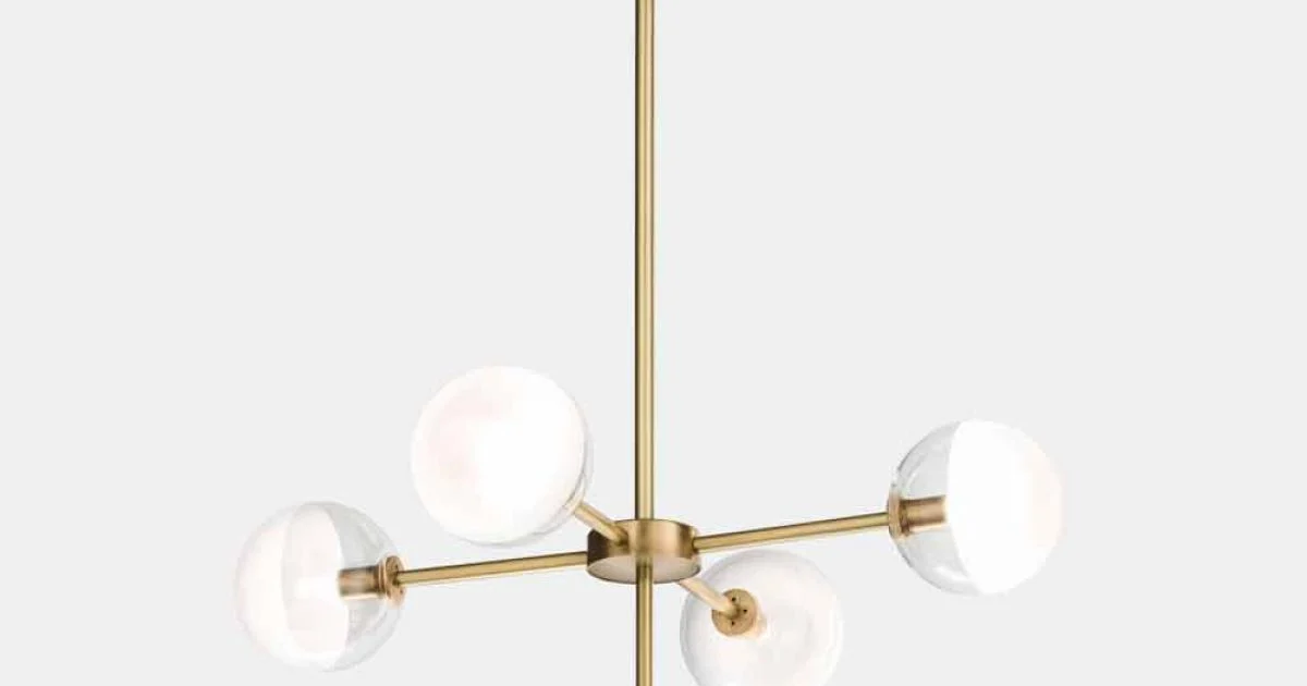 Lampada a Sospensione 5 Luci in Ottone Naturale e Vetro - Molecola by Il Fanale