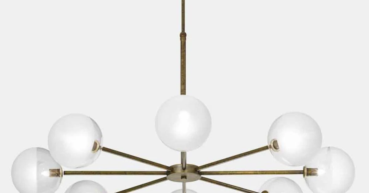 Lampada a Sospensione 8 Luci in Ottone Naturale e Vetro - Molecola by Il Fanale