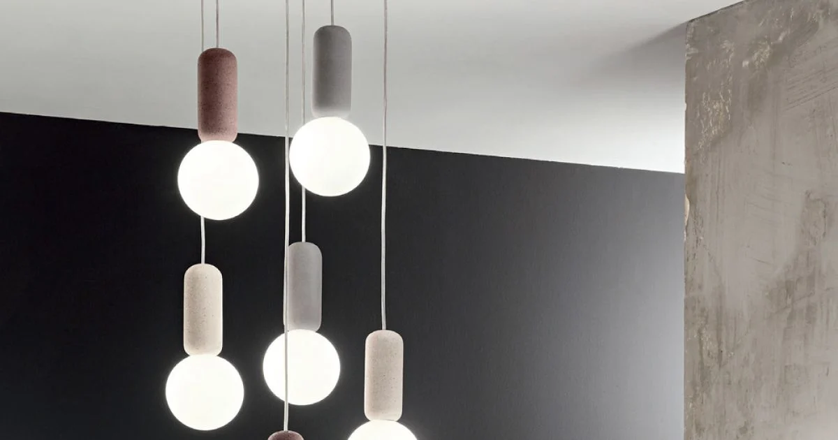 Lampada a Sospensione a 6 o 10 Luci in Cemento e Vetro Soffiato - Duster