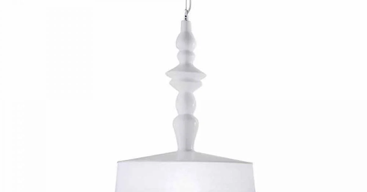 Lampada a Sospensione in Ceramica Bianca Paralume in Lino Corto Design - Cadabra