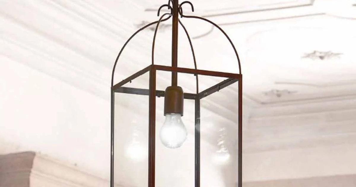 Lampada a sospensione quadrata a 1 luce in ottone e vetro Aida Aldo Bernardi