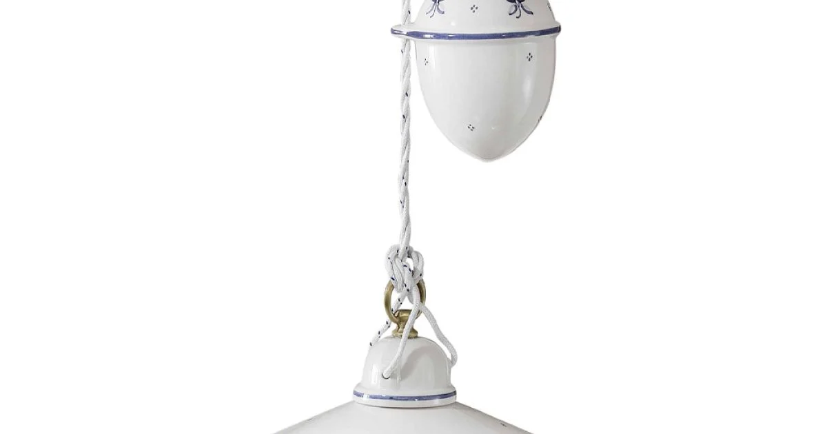 Lampada a Sospensione Saliscendi in Ceramica Decorata 2 Misure - Asti