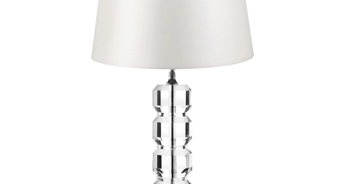 Lampada da Tavolo Base in Cristallo e Paralume Cilindrico in Tessuto - Crocca