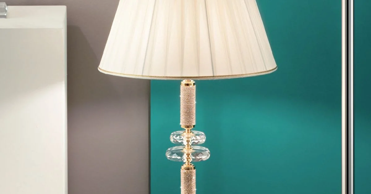 Lampada da Tavolo Classica in Metallo Oro, Cristallo e Paralume - Similo