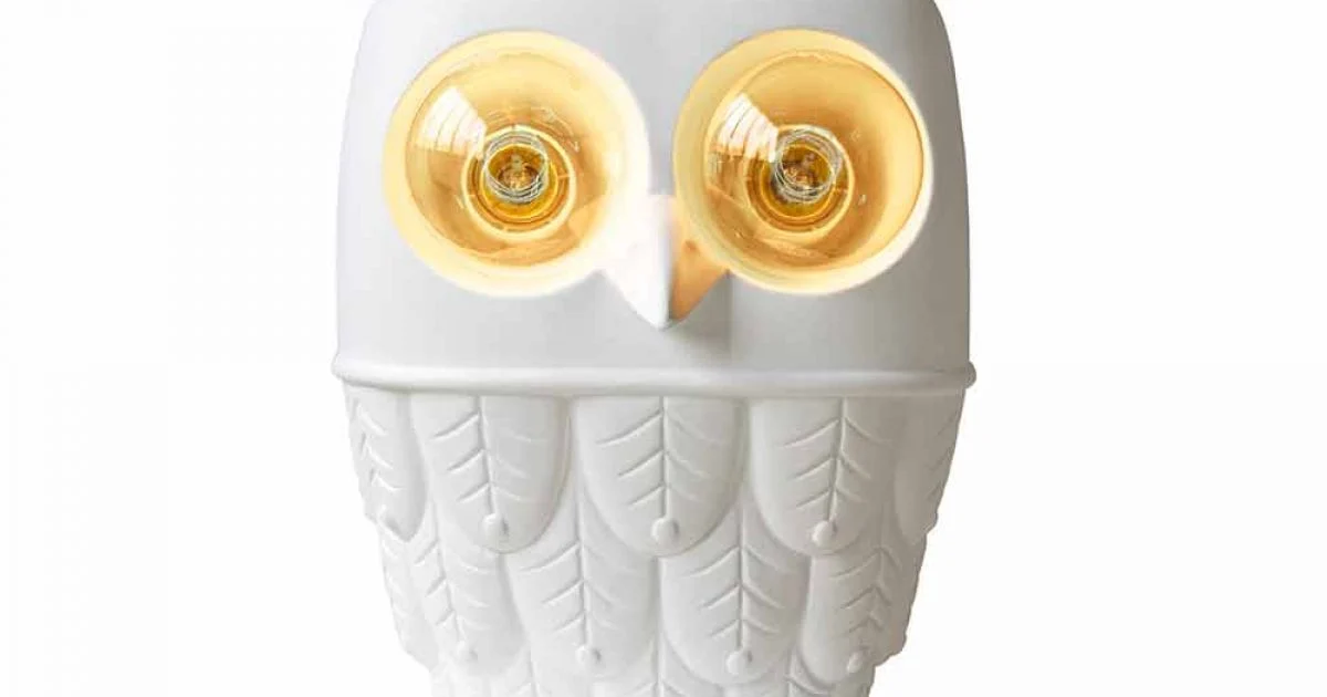 Lampada da Tavolo in Ceramica Bianca Opaca 2 Luci Design Moderno Civetta - Gufo