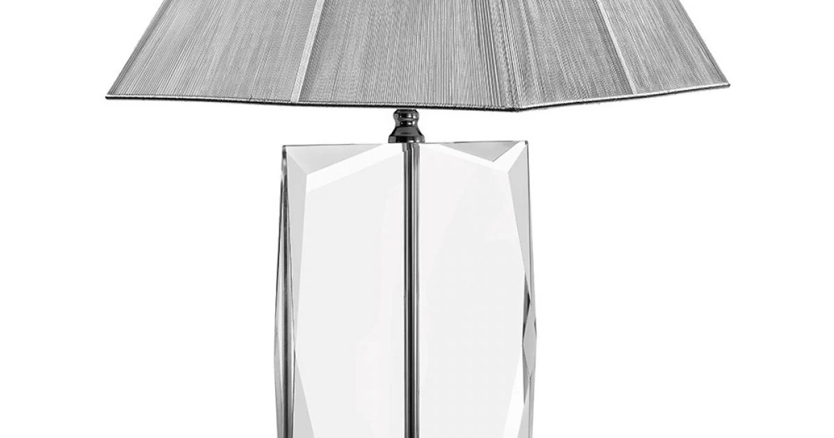 Lampada da Tavolo in Cristallo e Paralume Quadrato Argento di Lusso - Clezia
