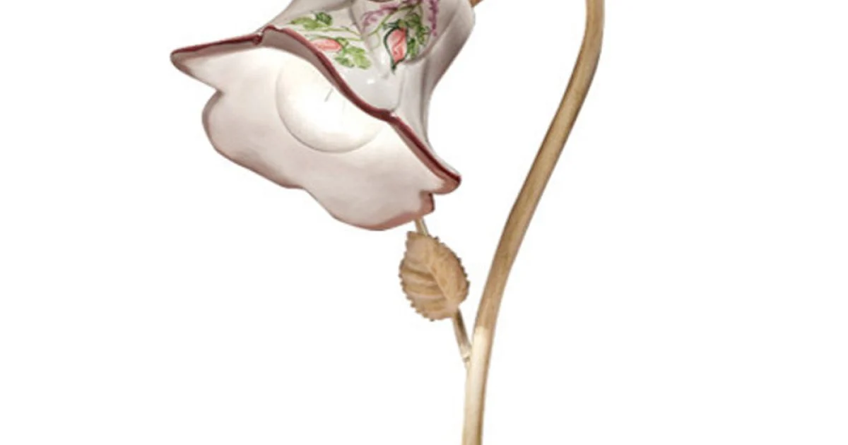 Lampada da Tavolo in Metallo e Ceramica Decorata a Mano con Rosa - Pisa