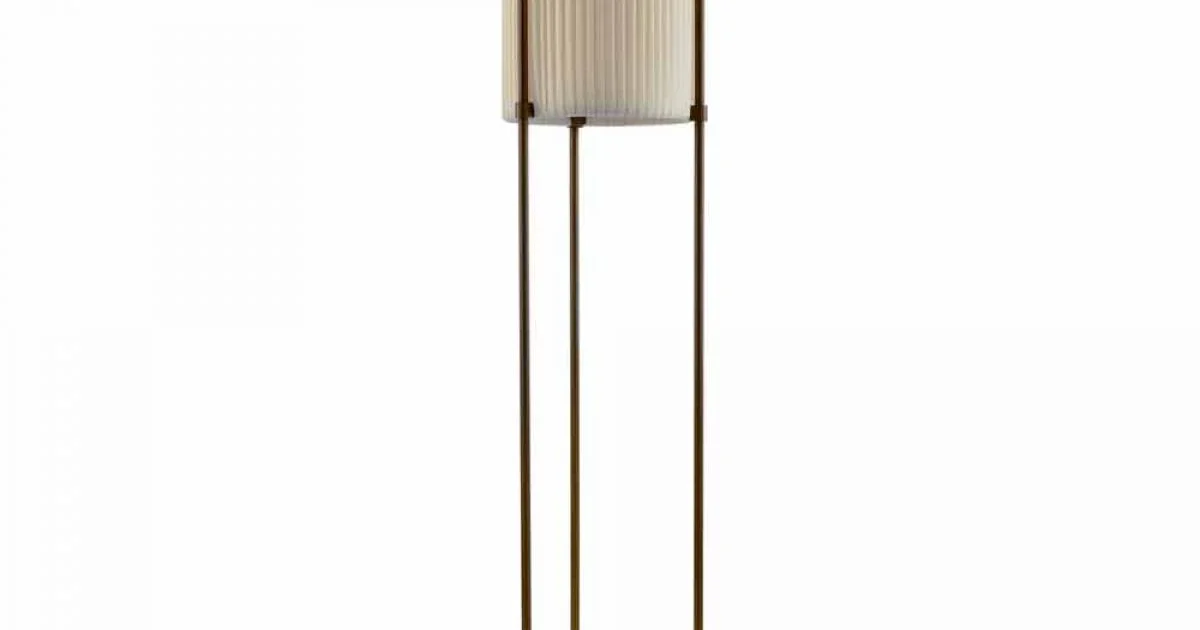 Lampada da terra classica Huà Hikà Aldo Bernardi in ottone e tessuto