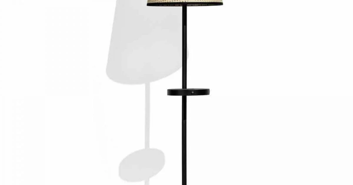 Lampada da Terra in Metallo Nero e Rattan con Mensola Made in Italy - Livia