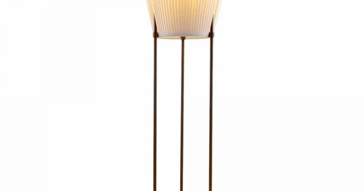 Lampada da terra Tenarunga, in ottone anticato, 1 luce, con schermo in tessuto