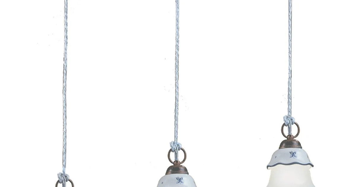 Lampada Sospensione a 3 Luci Vintage in Ferro, Vetro e Ceramica - Ferrara