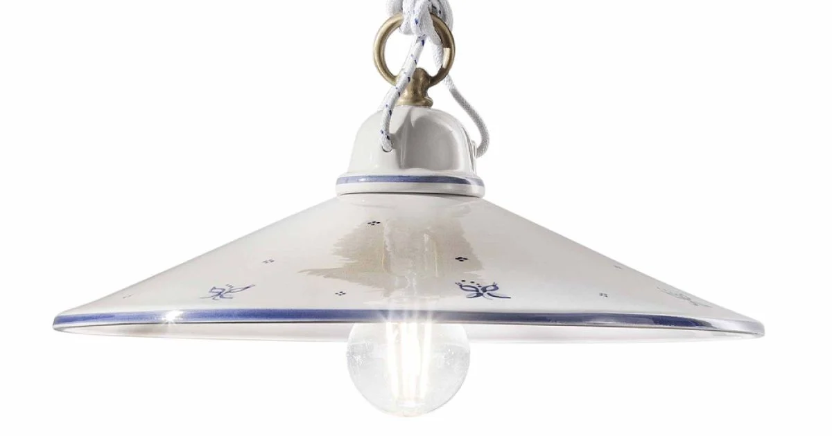 Lampada Sospensione in Ceramica Dipinta a Mano e Ferro 3 Misure - Asti