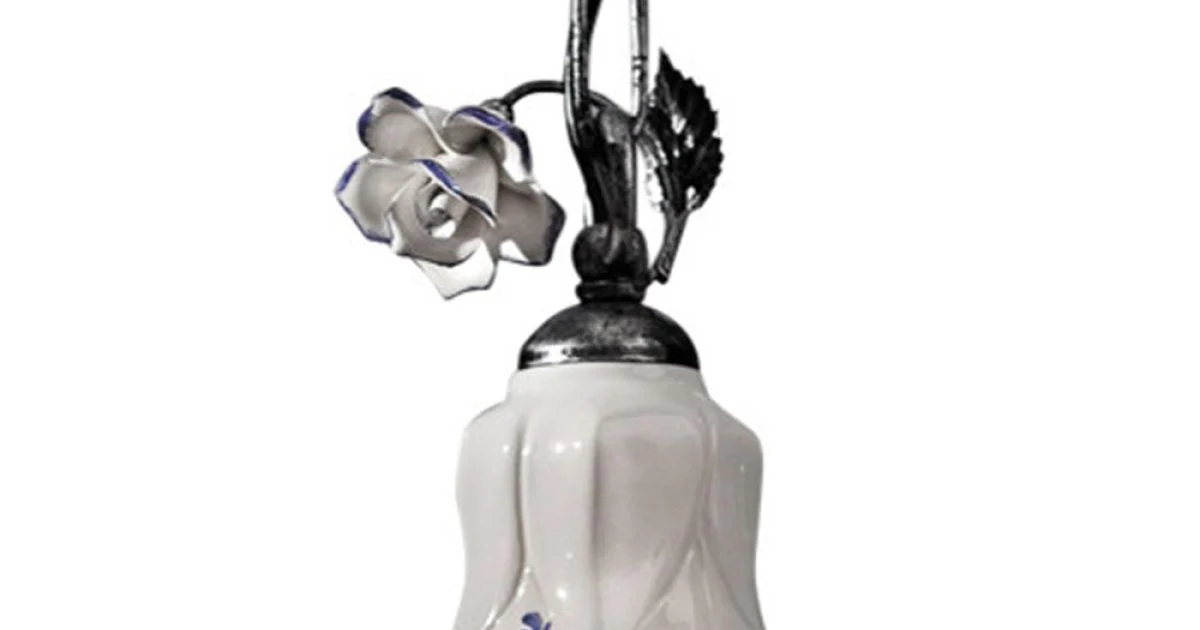 Lampada Sospensione in Metallo e Ceramica Decorata a Mano con Rosa - Pisa