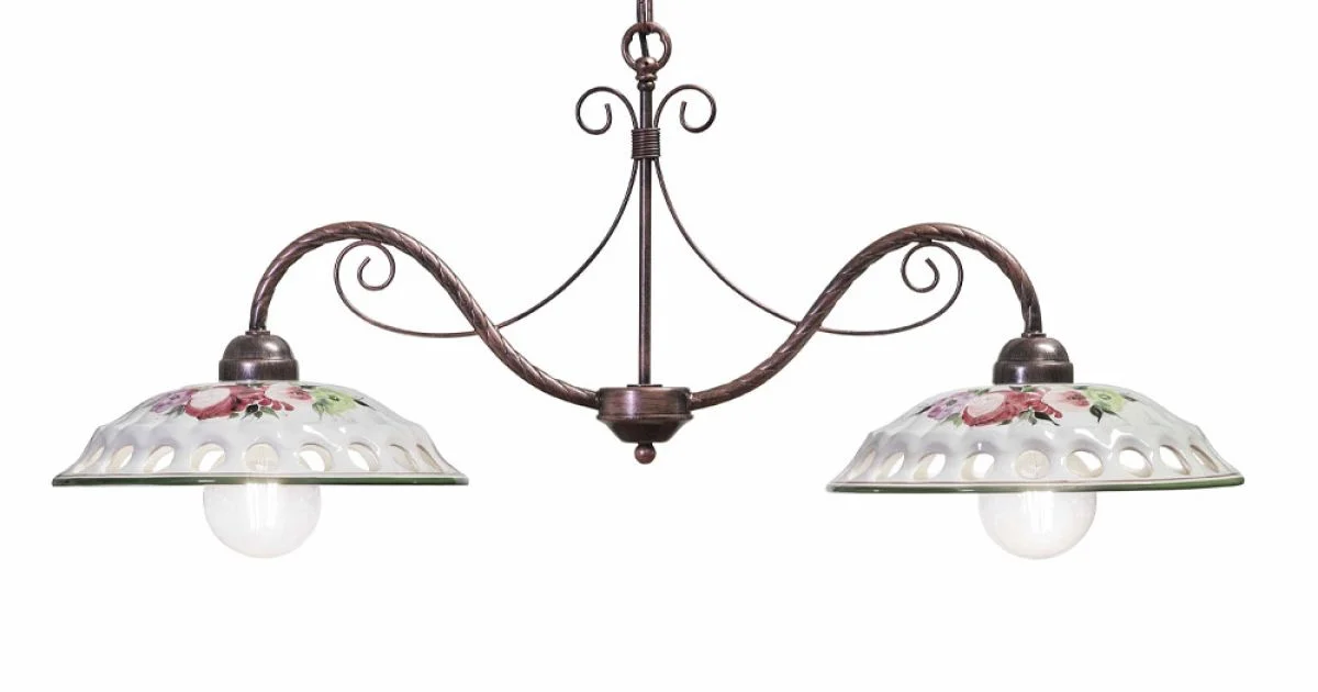 Lampada Sospesa 2 Luci in Ceramica Fatta a Mano con Passanastri - Napoli