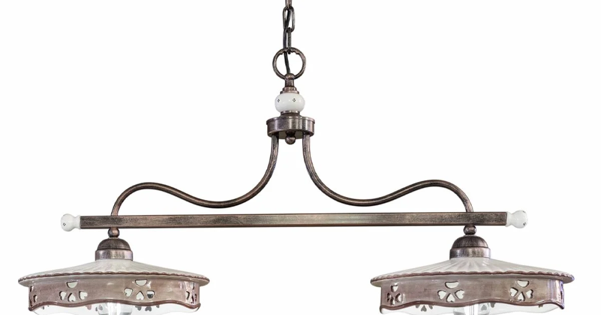 Lampada Sospesa 2 Luci Vintage in Ceramica Ferro Fatta a Mano - Alessandria