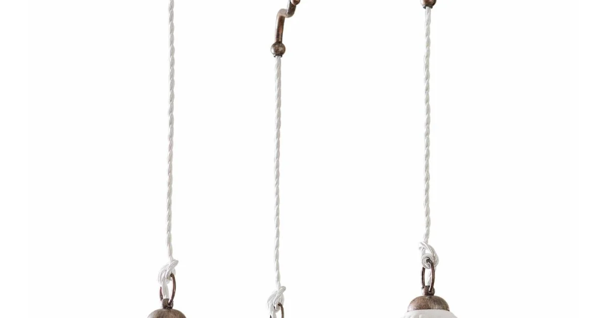 Lampada Sospesa 3 Luci in Ferro e Ceramica Dipinta a Mano Vintage - Chieti