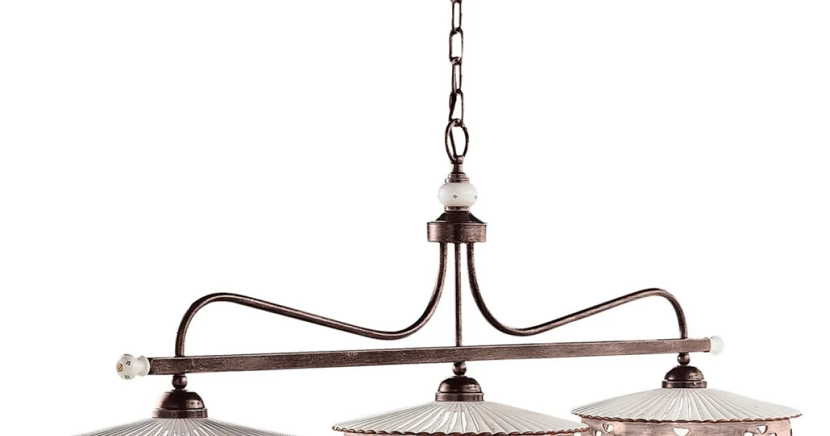 Lampada Sospesa 3 Luci Vintage Ceramica e Ferro Fatta a Mano - Alessandria