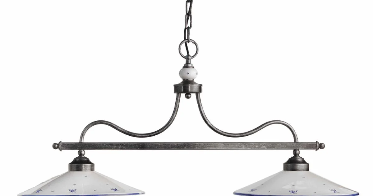 Lampada Sospesa a 2 Luci in Ceramica Dipinta a Mano e Ferro Design - Asti