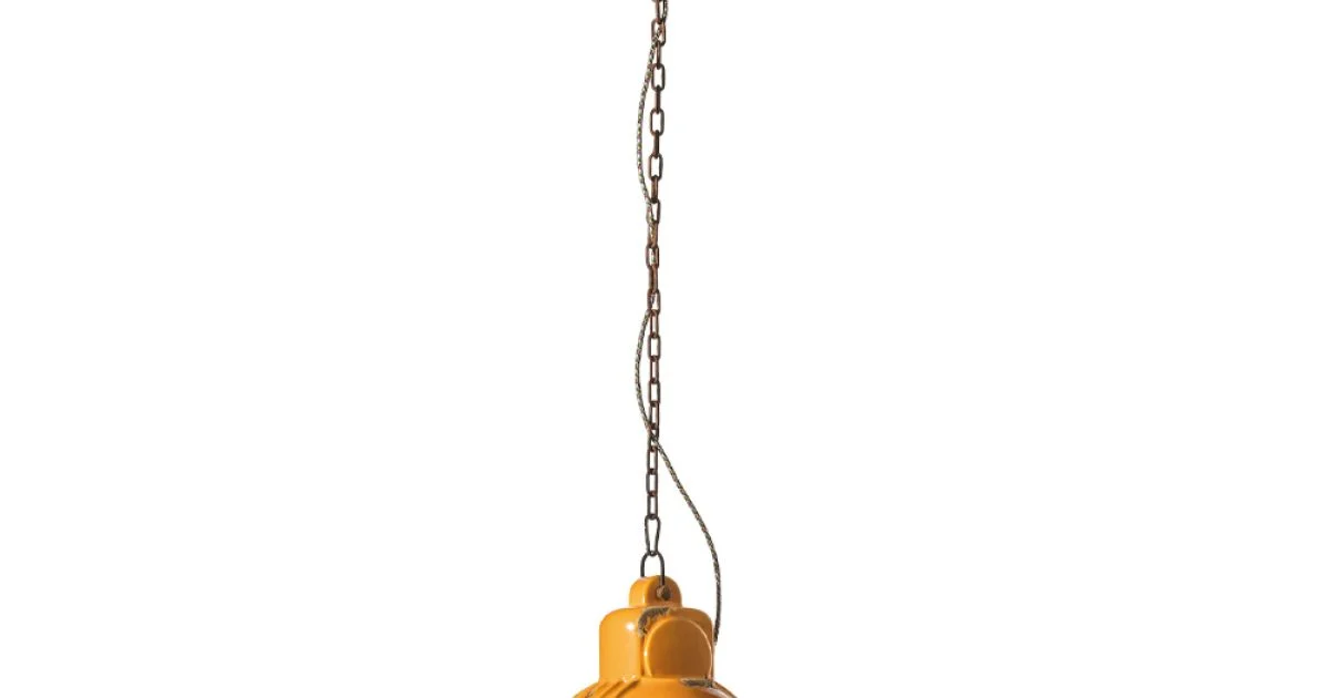 Lampada Sospesa Artigianale in Ferro e Ceramica con Griglia - Industrial