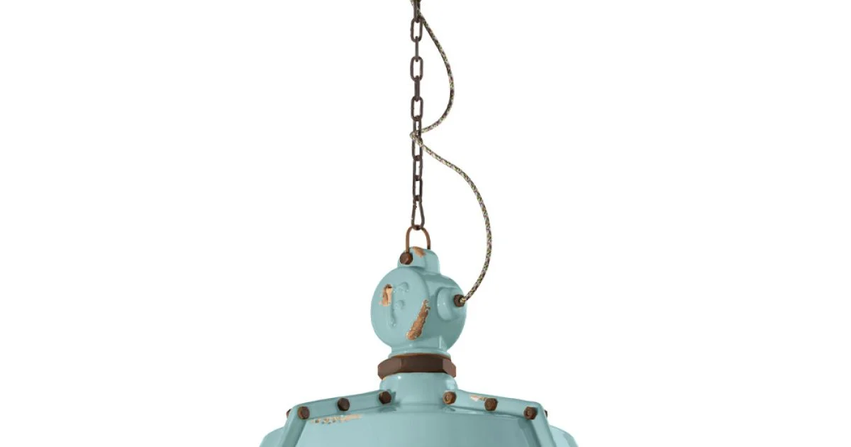 Lampada Sospesa Artigianale Industriale in Ferro e Ceramica - Industrial