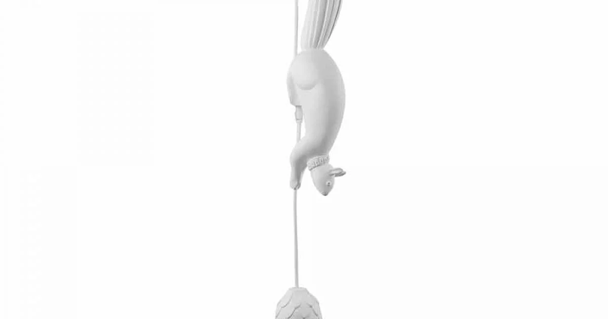 Lampada Sospesa in Ceramica Bianca Opaca con Scoiattolo e Ghianda - Scoiattolo