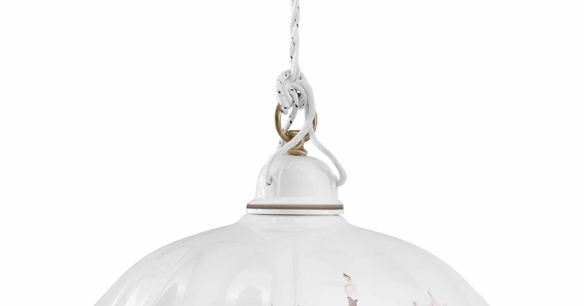 Lampada Sospesa in Ferro e Ceramica Ondulata Decorata a Mano - Belluno