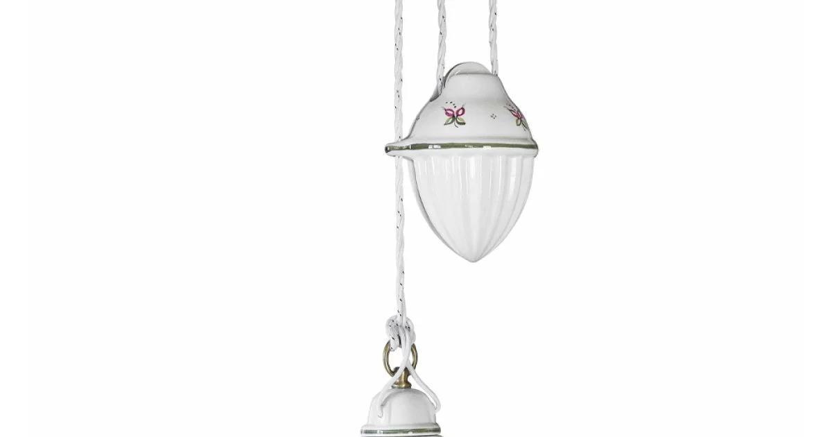 Lampada Sospesa Saliscendi in Ceramica Ondulata Decorata a Mano - Belluno