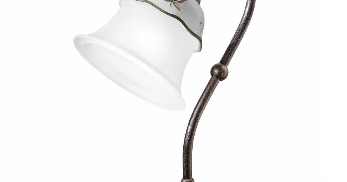 Lampada Tavolo in Ferro, Vetro e Ceramica Dipinta a Mano Vintage - Ferrara