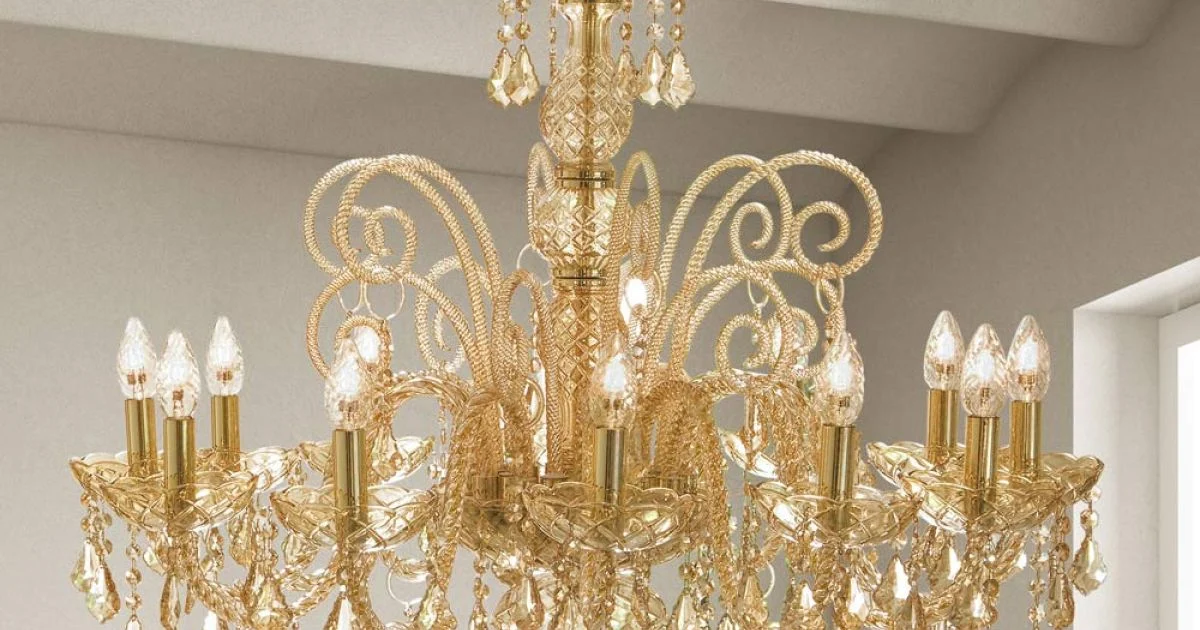 Lampadario 12 Luci Artigianale in Vetro di Venezia e Metallo - Fiorentino