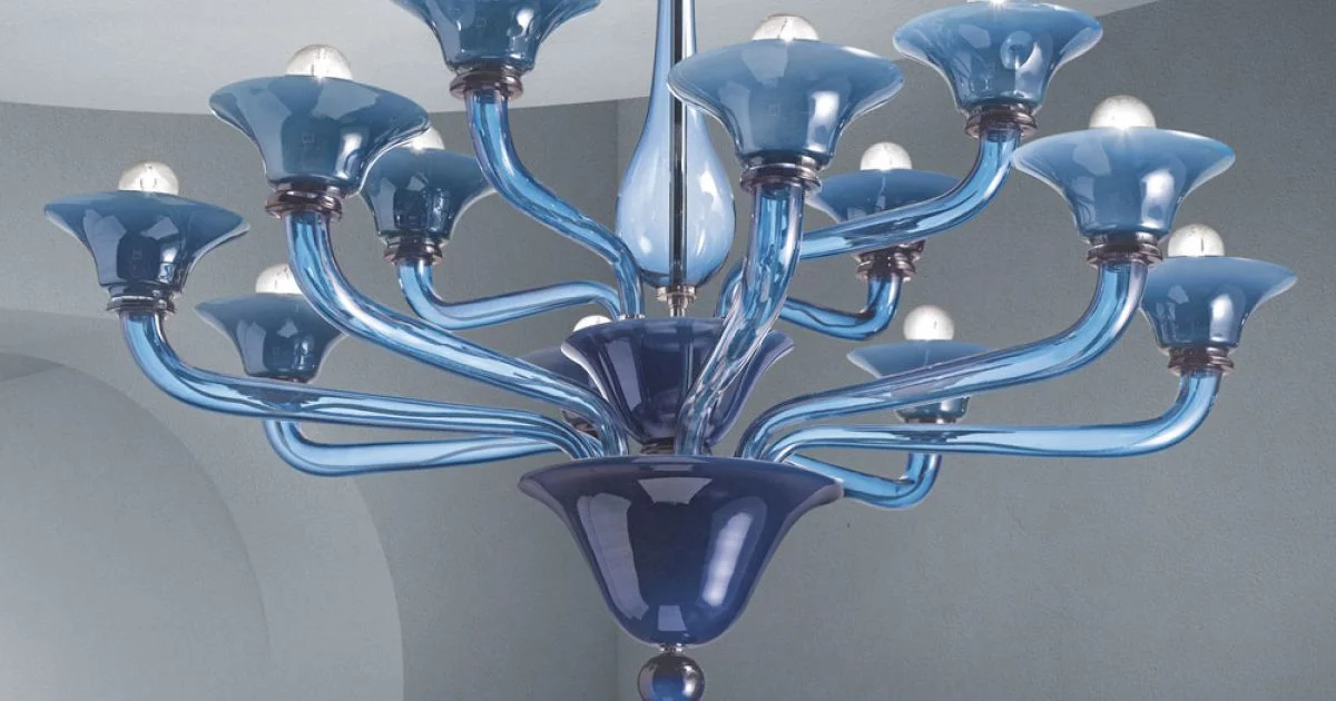 Lampadario 12 Luci Artigianale in Vetro Veneziano Made in Italy - Ismail