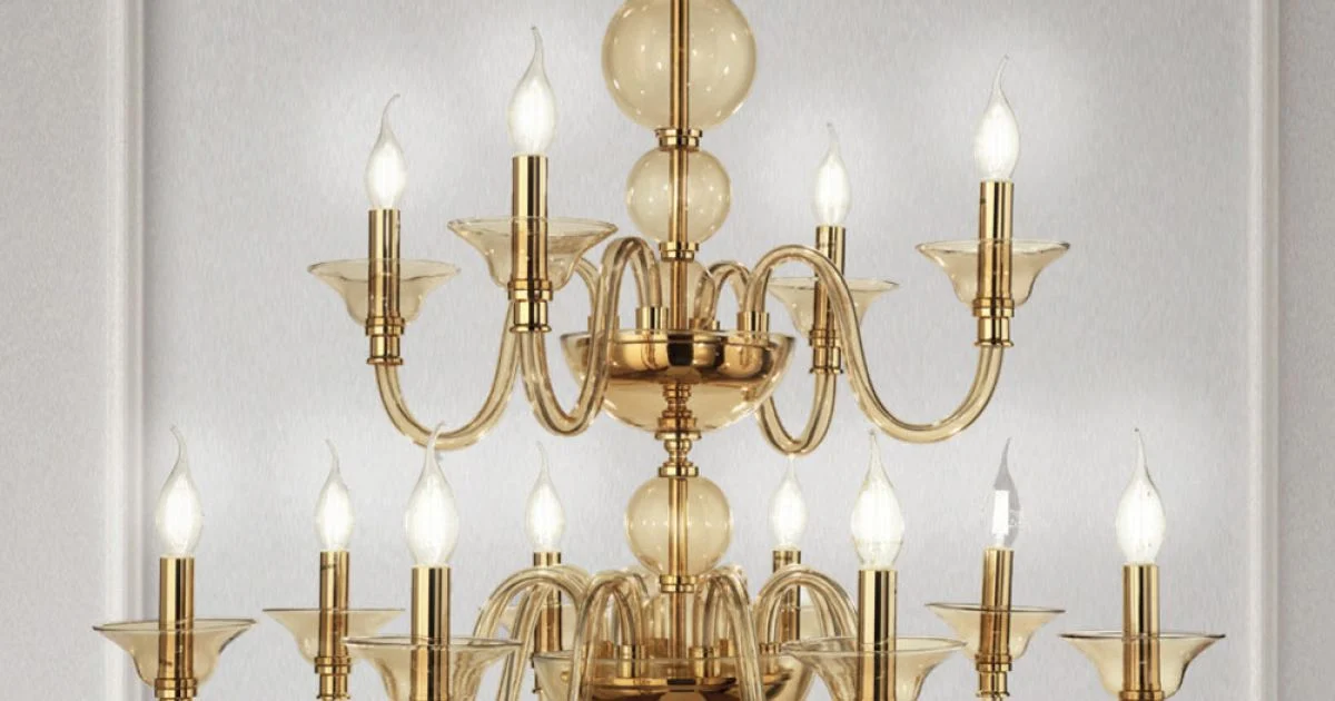 Lampadario 12 Luci Classico in Vetro a Mano Italiano e Metallo - Memore